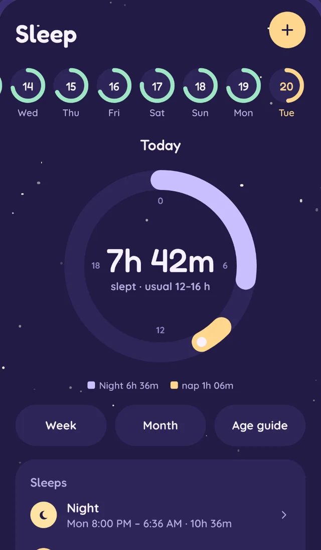 The day view of hush's sleep log